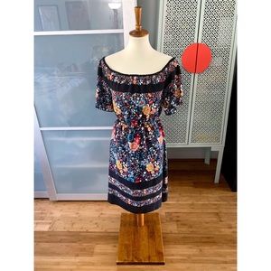 LOFT Flowerbed Flare Off the Shoulder Floral Dress